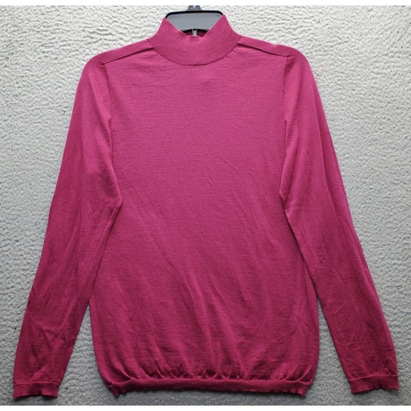 Calvin Klein Sweater Womens Large Pink Merino Wool Mock Neck Ribbed Hem Pullover - Picture 1 of 8